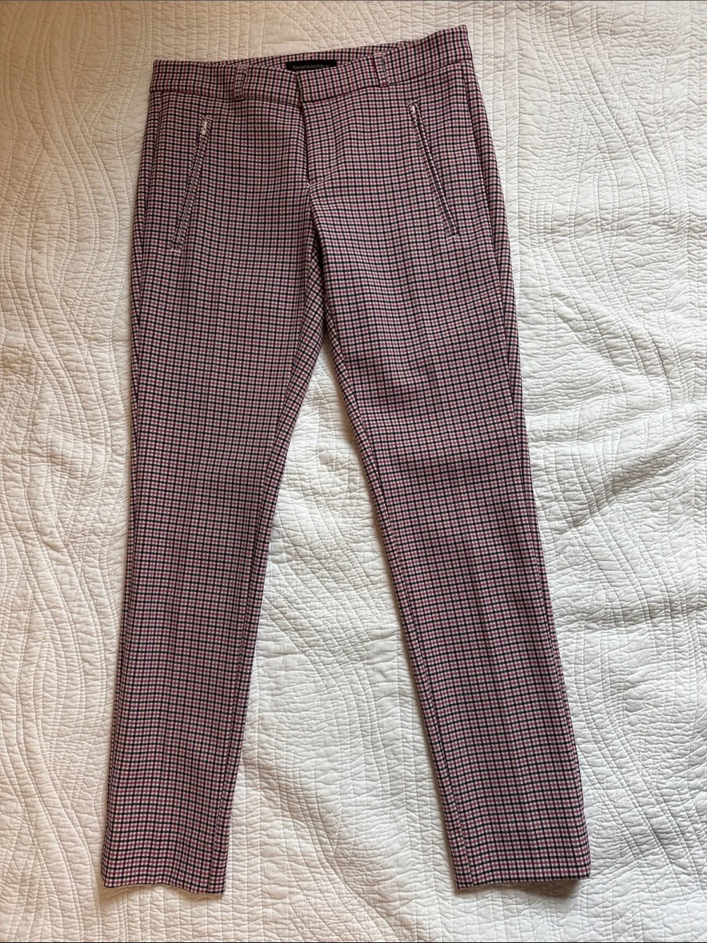 Banana Republic Pink and Black Micro-Check Slim Chinos